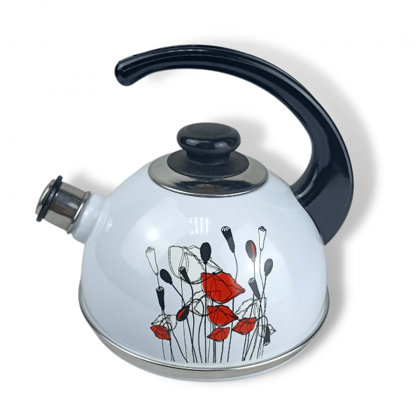 Kettle 2,5l ?04/25/03/43 white handle/field poppies (decor-stainless steel)